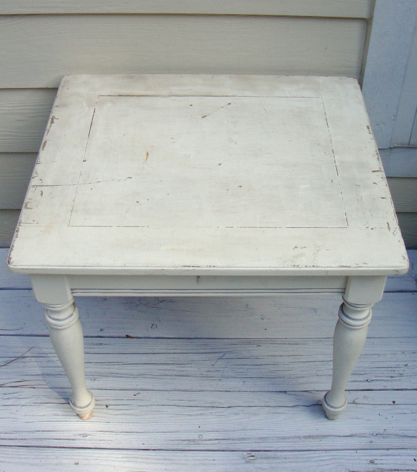 Vintage French Country Farmhouse Distressed Wood Table White