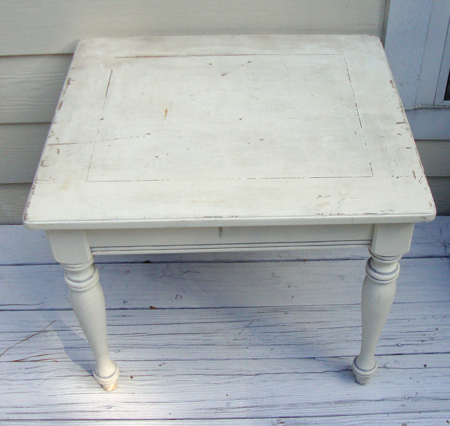 Vintage French Country Farmhouse Distressed Wood Table White