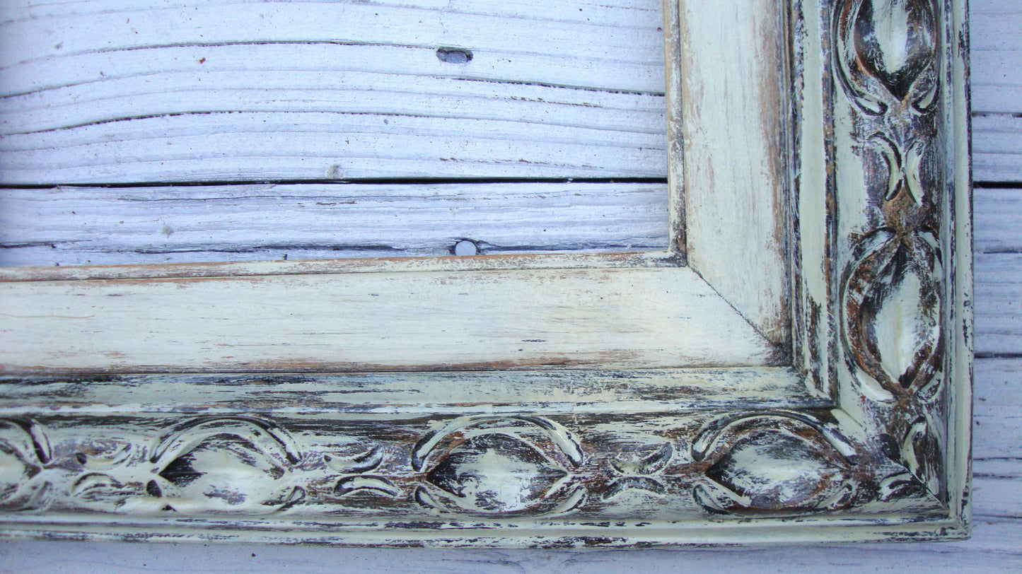 [sold] Antique French Rustic  Bronze Gilt Hand-Painted Wood Frame