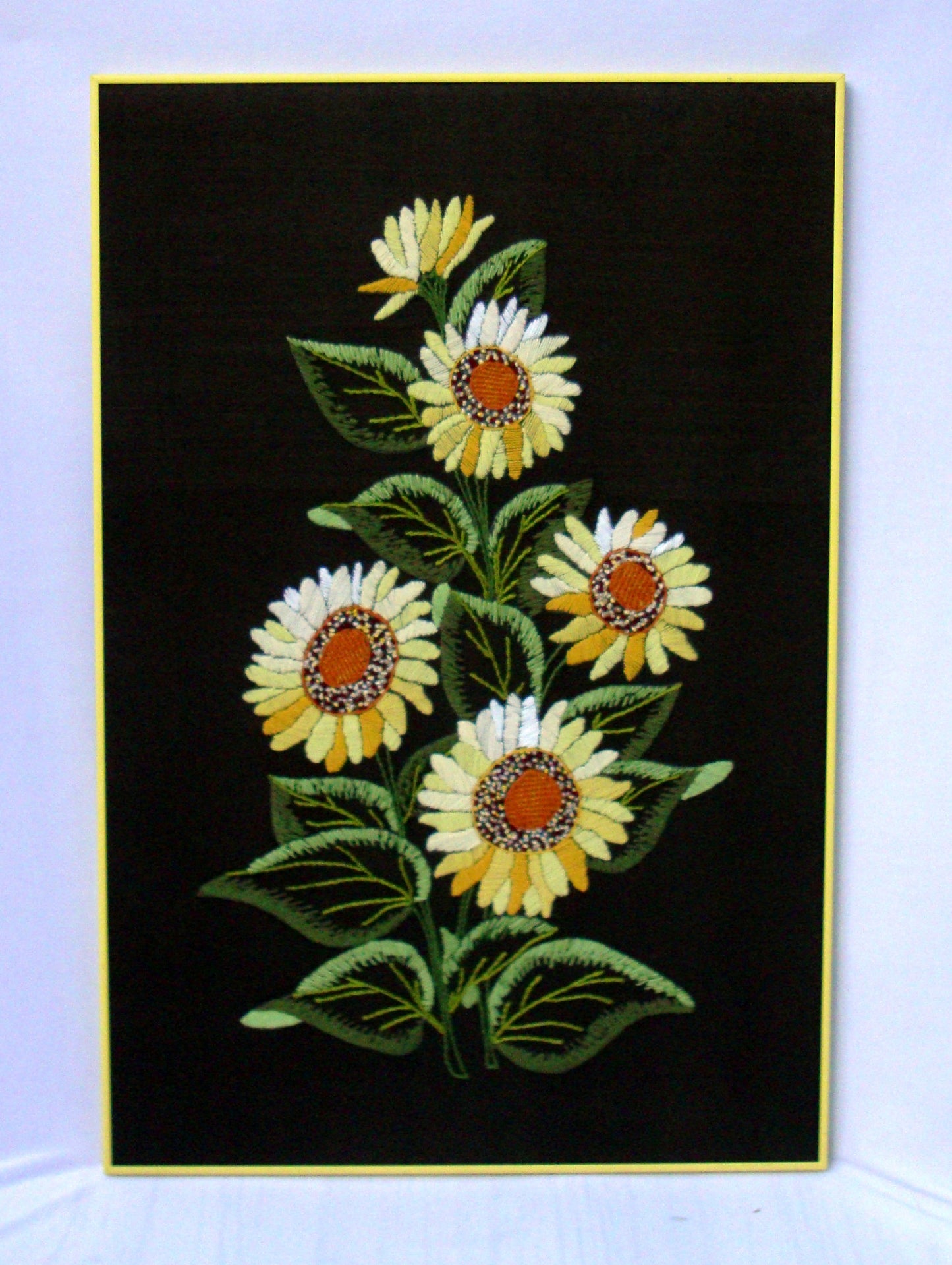 Vintage Sunflowers Original Needlepoint Art Boho CHic Bohemian Cottage Farmhouse Americana Country