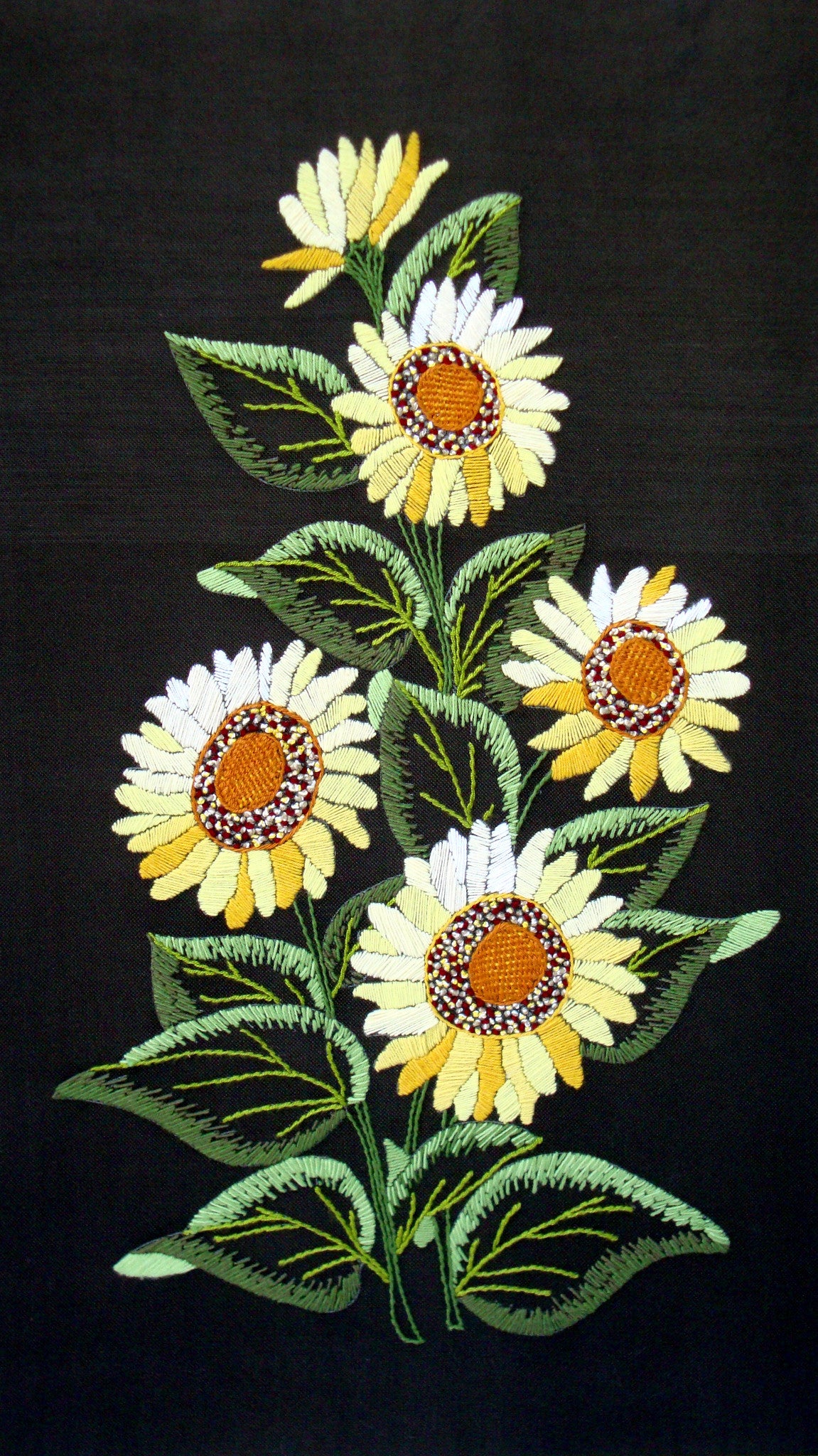 Vintage Sunflowers Original Needlepoint Art Boho CHic Bohemian Cottage Farmhouse Americana Country