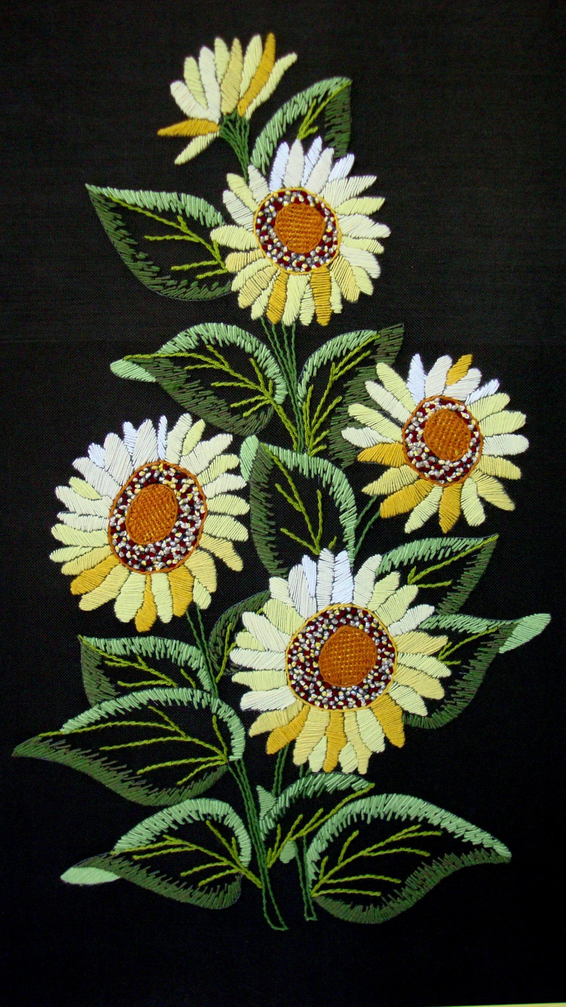 Vintage Sunflowers Original Needlepoint Art Boho CHic Bohemian Cottage Farmhouse Americana Country