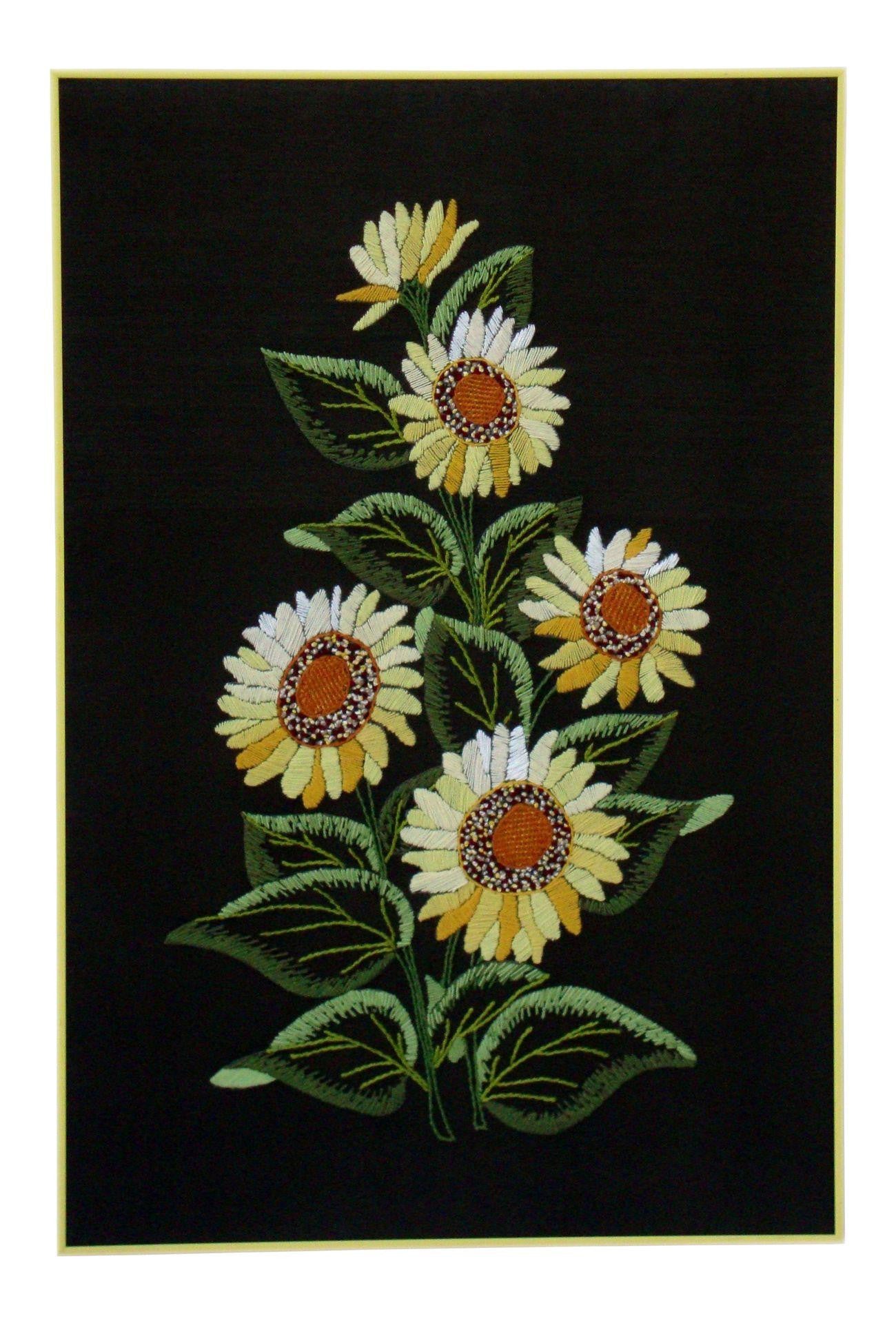 Vintage Sunflowers Original Needlepoint Art Boho CHic Bohemian Cottage Farmhouse Americana Country