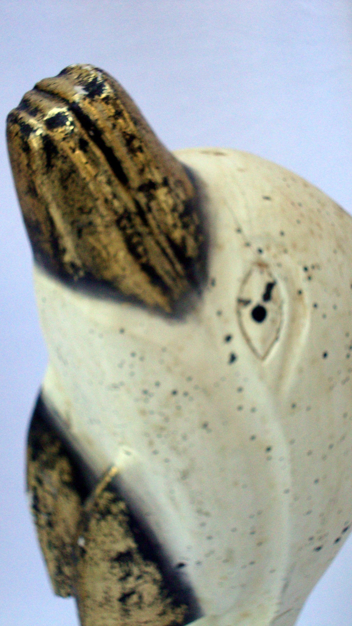 Vintage Indonesian Carved Wood Distressed Gold White Dolphin Fish Sculpture
