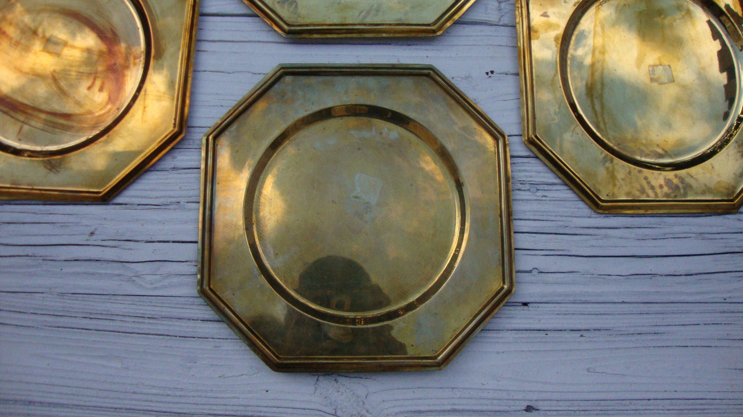 [SOLD Vintage Solid Brass Charger Plates Set of 6