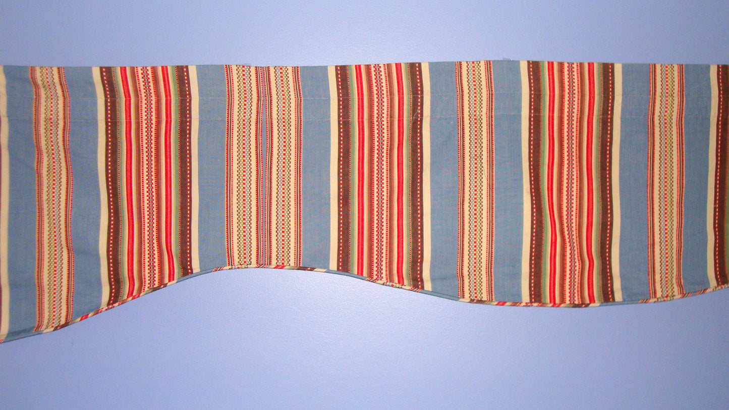 [SOLD] Vintage Blue White Scandinavian Striped Large Window Valance
