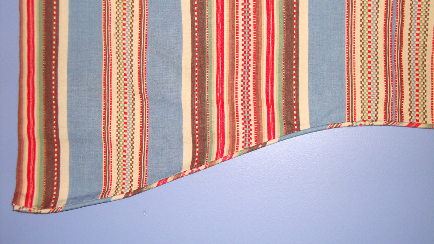 [SOLD] Vintage Blue White Scandinavian Striped Large Window Valance