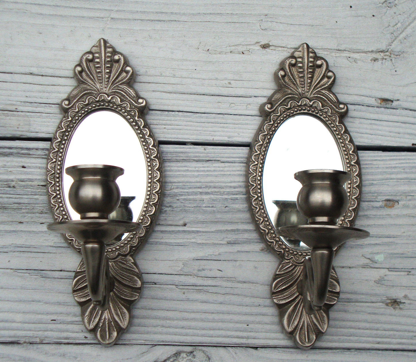 [Sold] Vintage Gustavian Swedish Silver Mirror Candle Sconces - 2