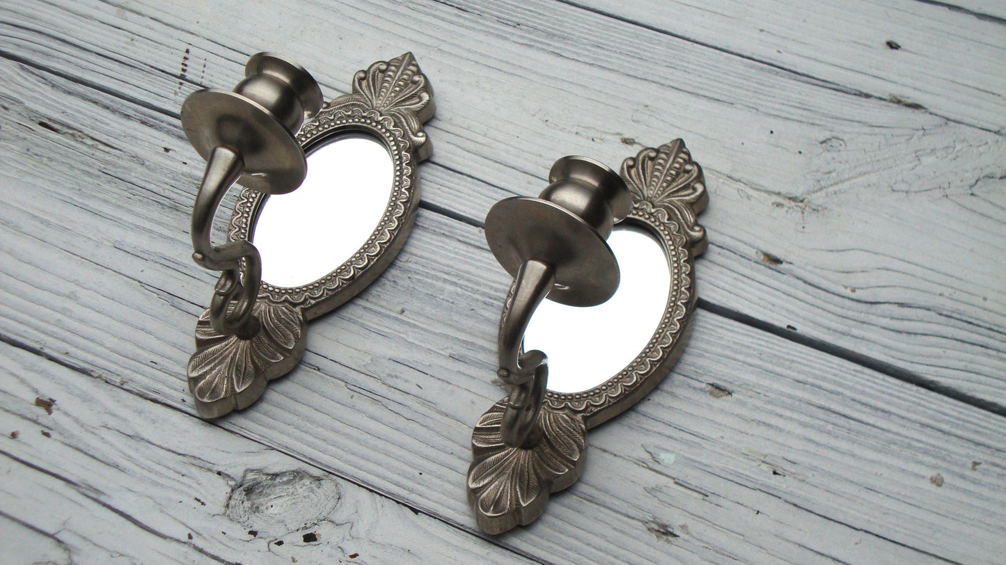 [Sold] Vintage Gustavian Swedish Silver Mirror Candle Sconces - 2