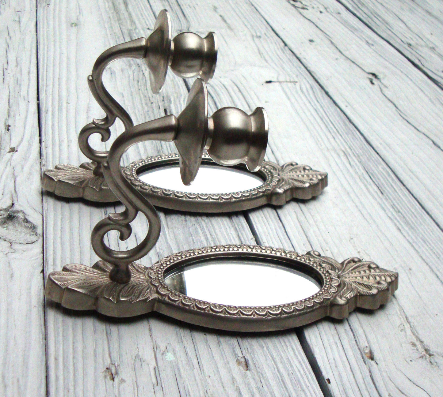 [Sold] Vintage Gustavian Swedish Silver Mirror Candle Sconces - 2