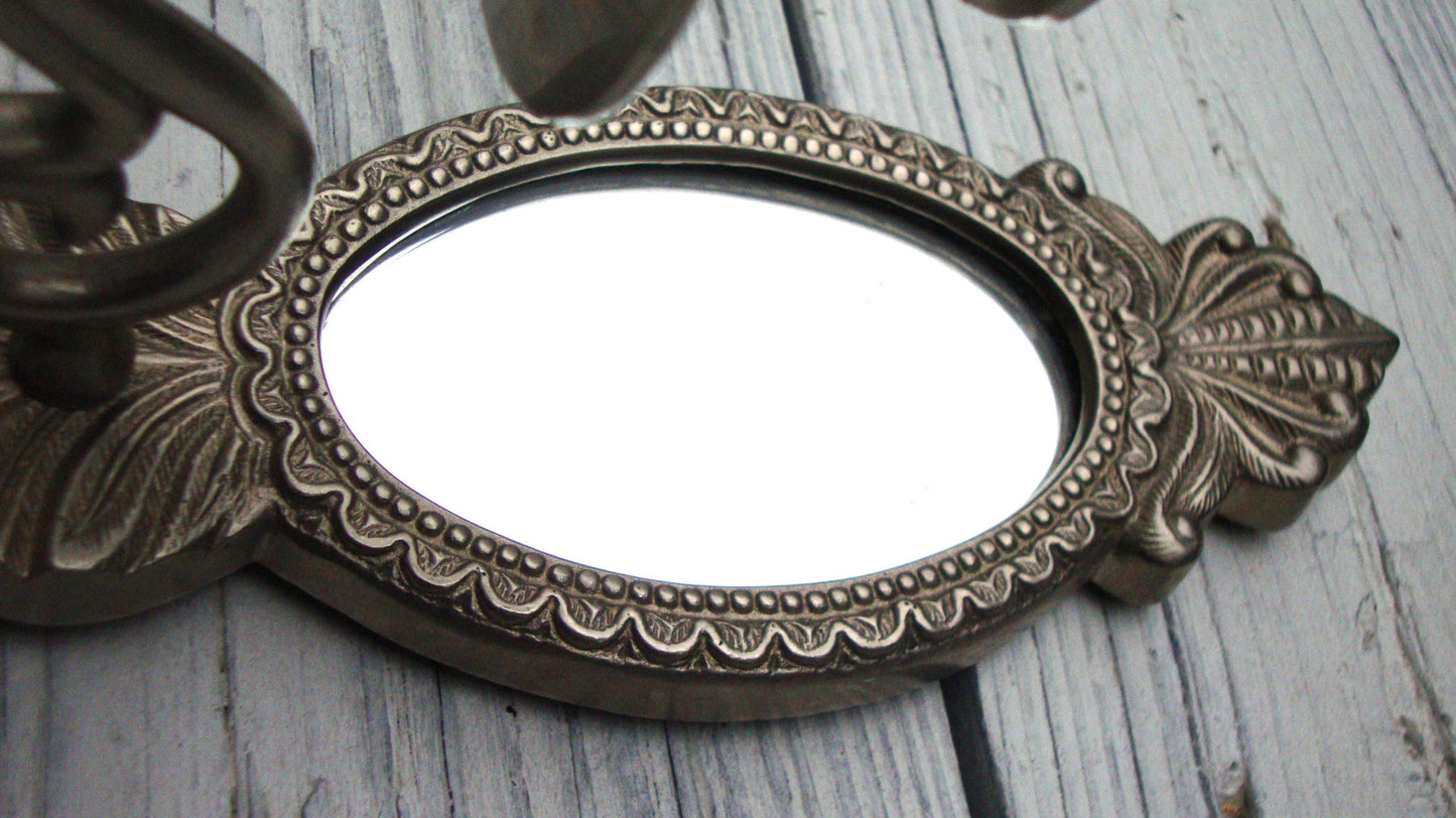 [Sold] Vintage Gustavian Swedish Silver Mirror Candle Sconces - 2