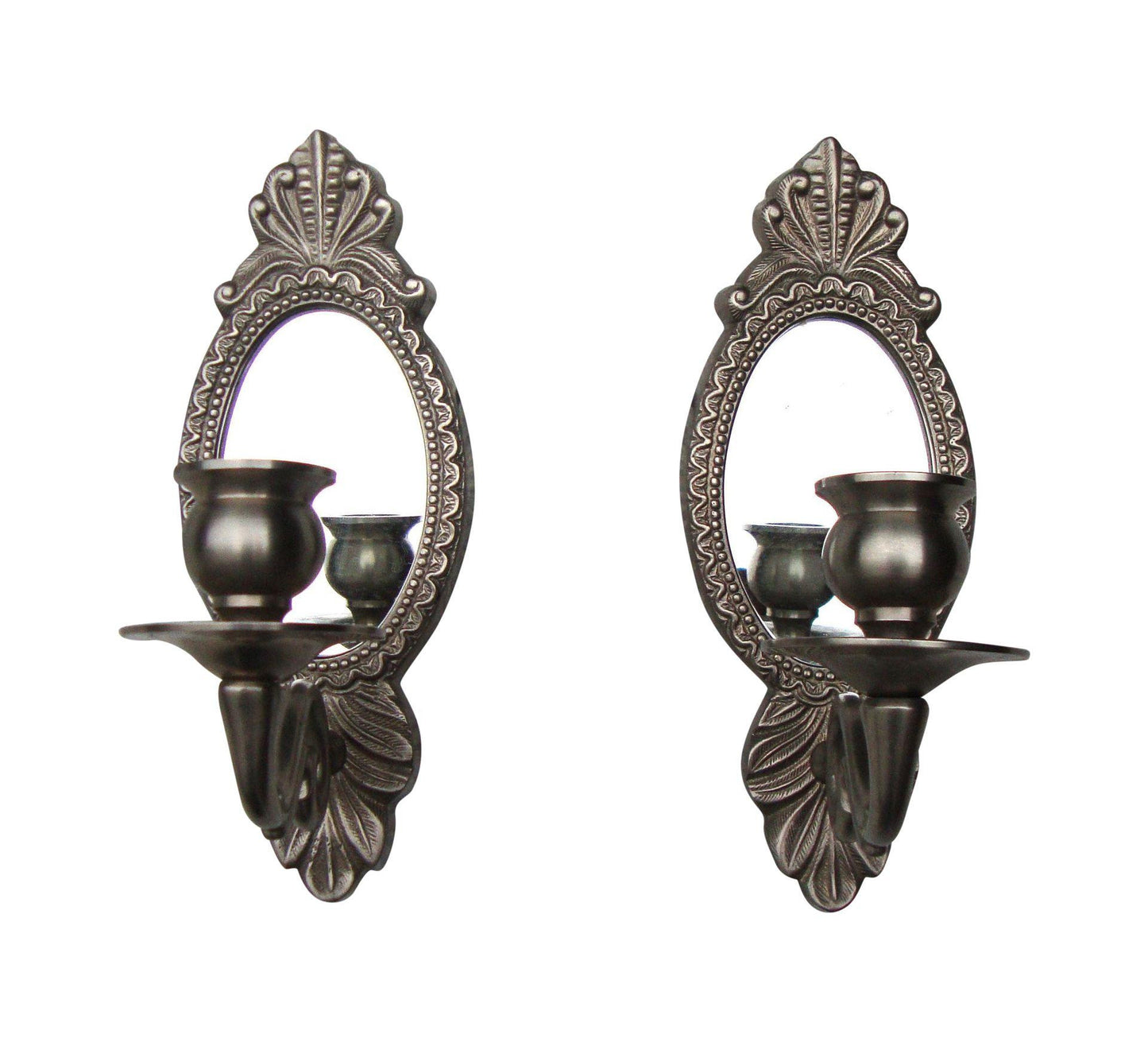 [Sold] Vintage Gustavian Swedish Silver Mirror Candle Sconces - 2