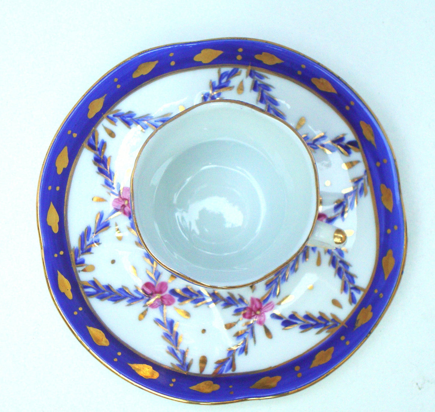 Limoges Gilt Blue Pink Porcelain Tea Cup & Saucer