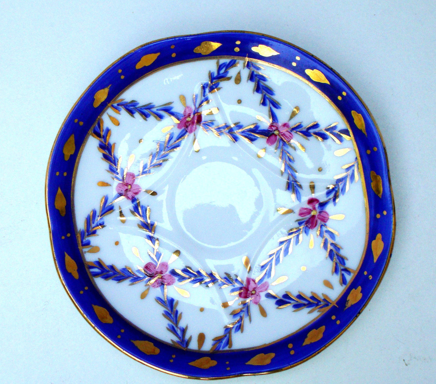 Limoges Gilt Blue Pink Porcelain Tea Cup & Saucer