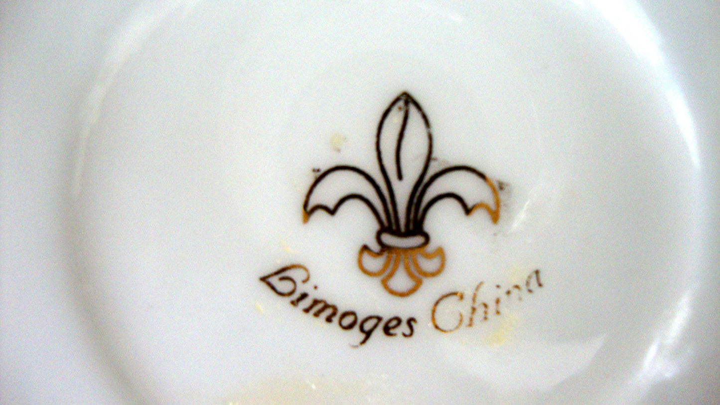 Limoges Gilt Blue Pink Porcelain Tea Cup & Saucer