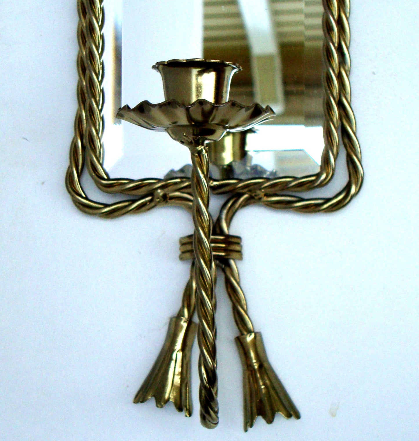 (SOLD) Hollywood Regency Gold Twist Mirror Candleholder