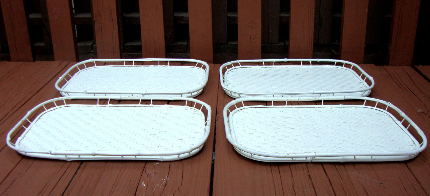 [SOLD] Hollywood Regency White Bamboo Rattan Trays