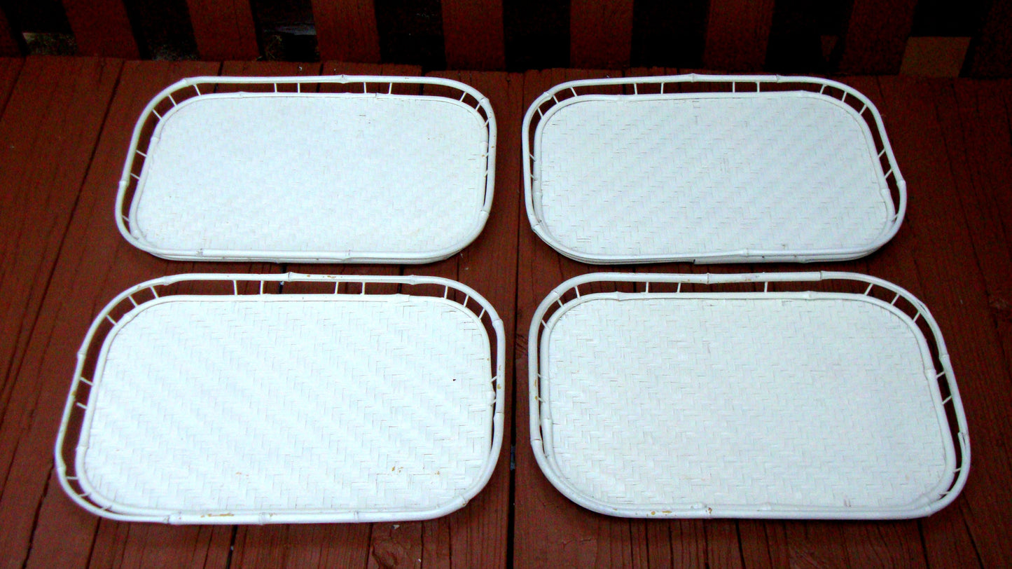 [SOLD] Hollywood Regency White Bamboo Rattan Trays