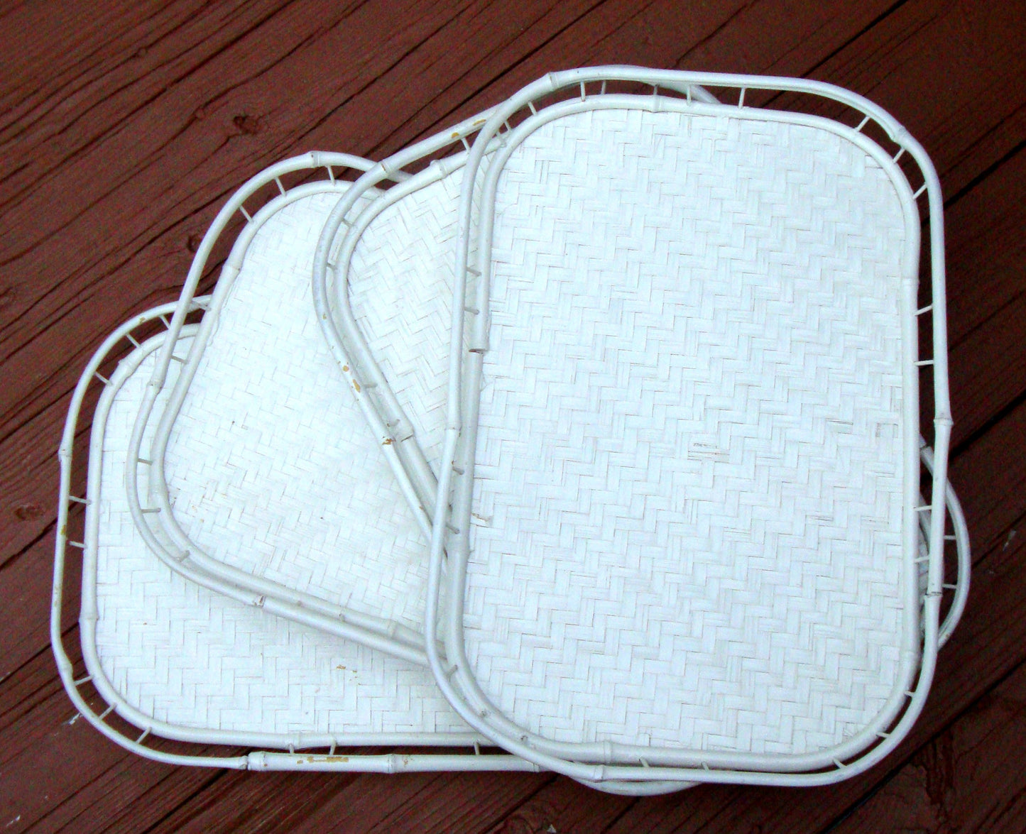 [SOLD] Hollywood Regency White Bamboo Rattan Trays