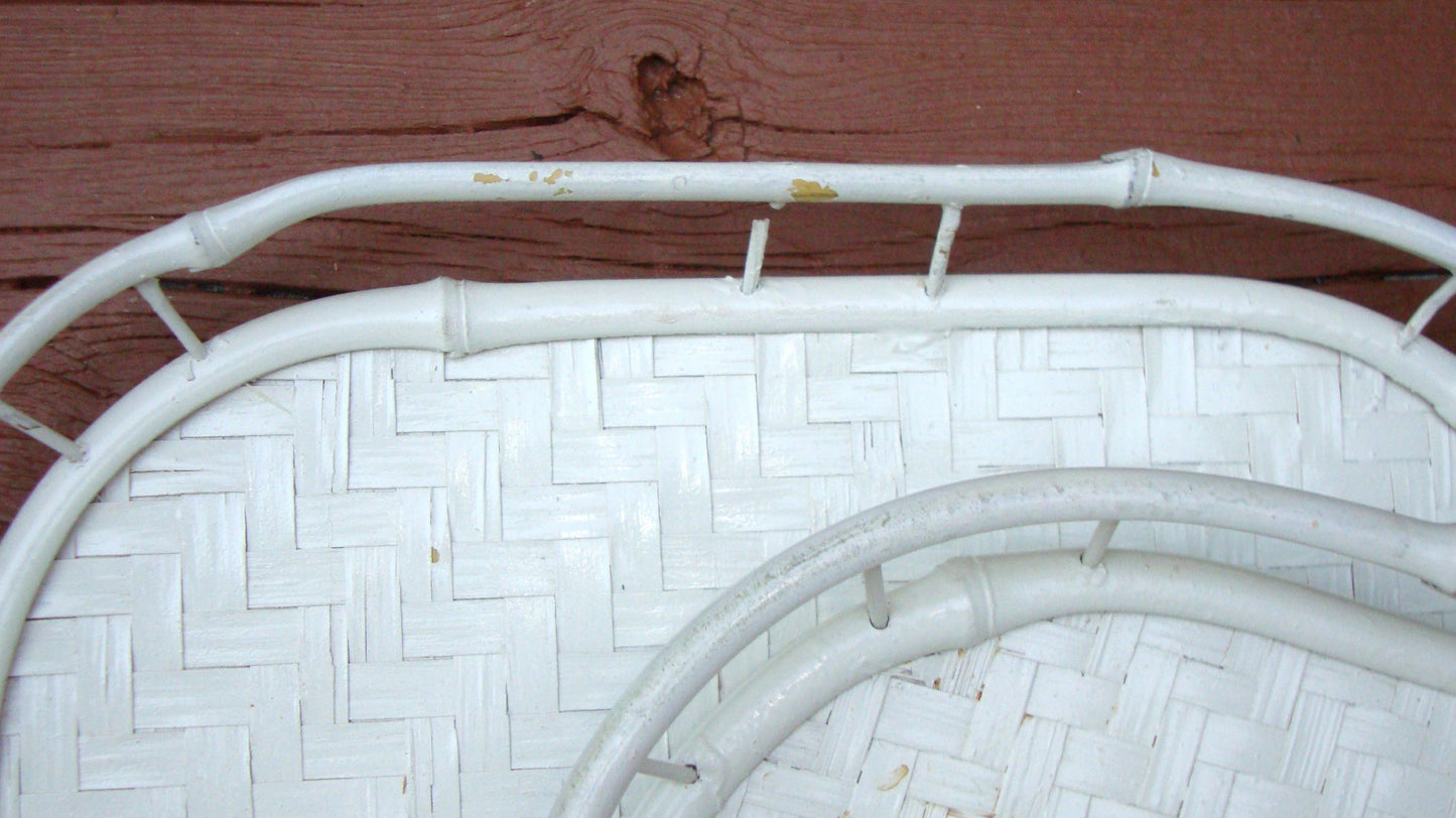 [SOLD] Hollywood Regency White Bamboo Rattan Trays