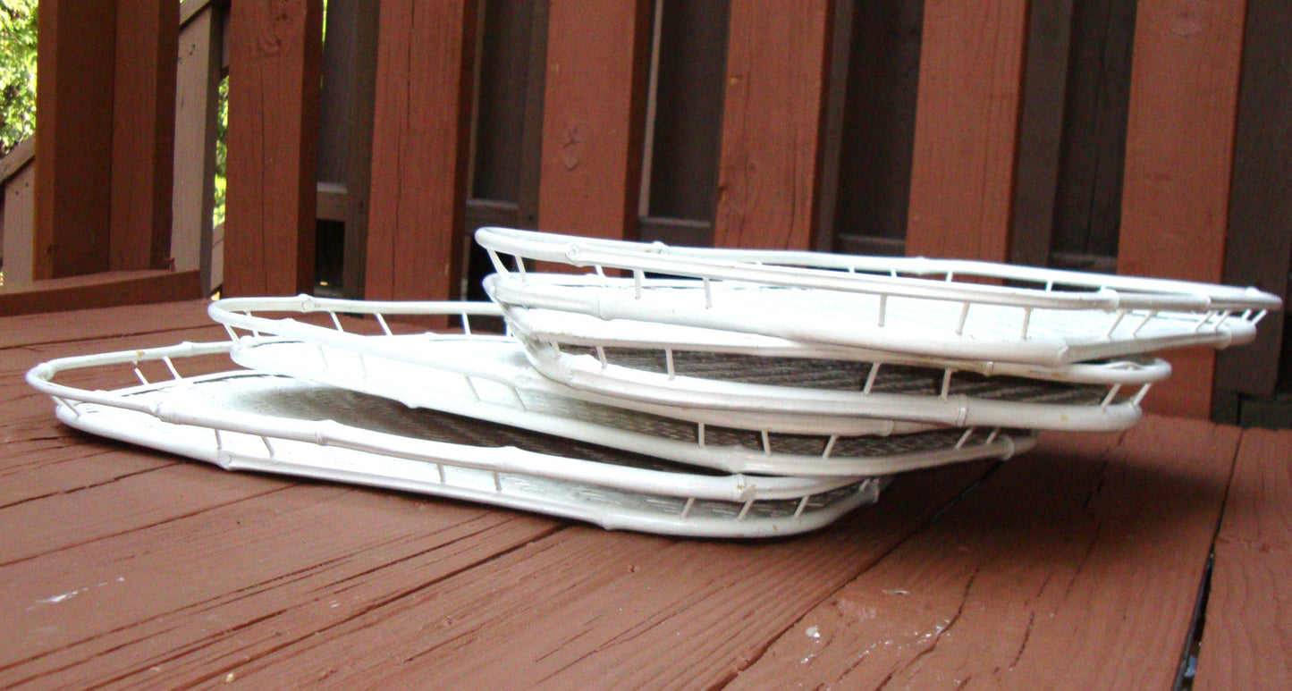 [SOLD] Hollywood Regency White Bamboo Rattan Trays