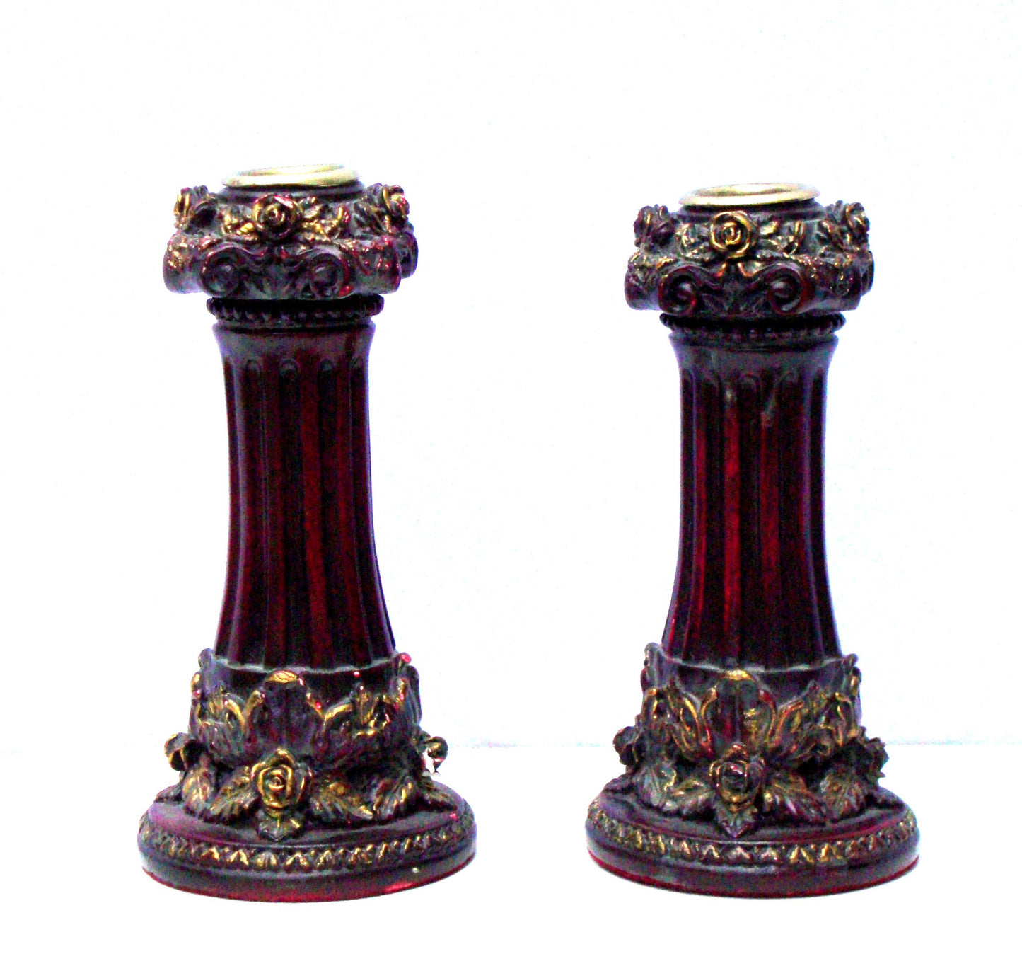 Neoclassical Italian French Gold Red Candlesticks