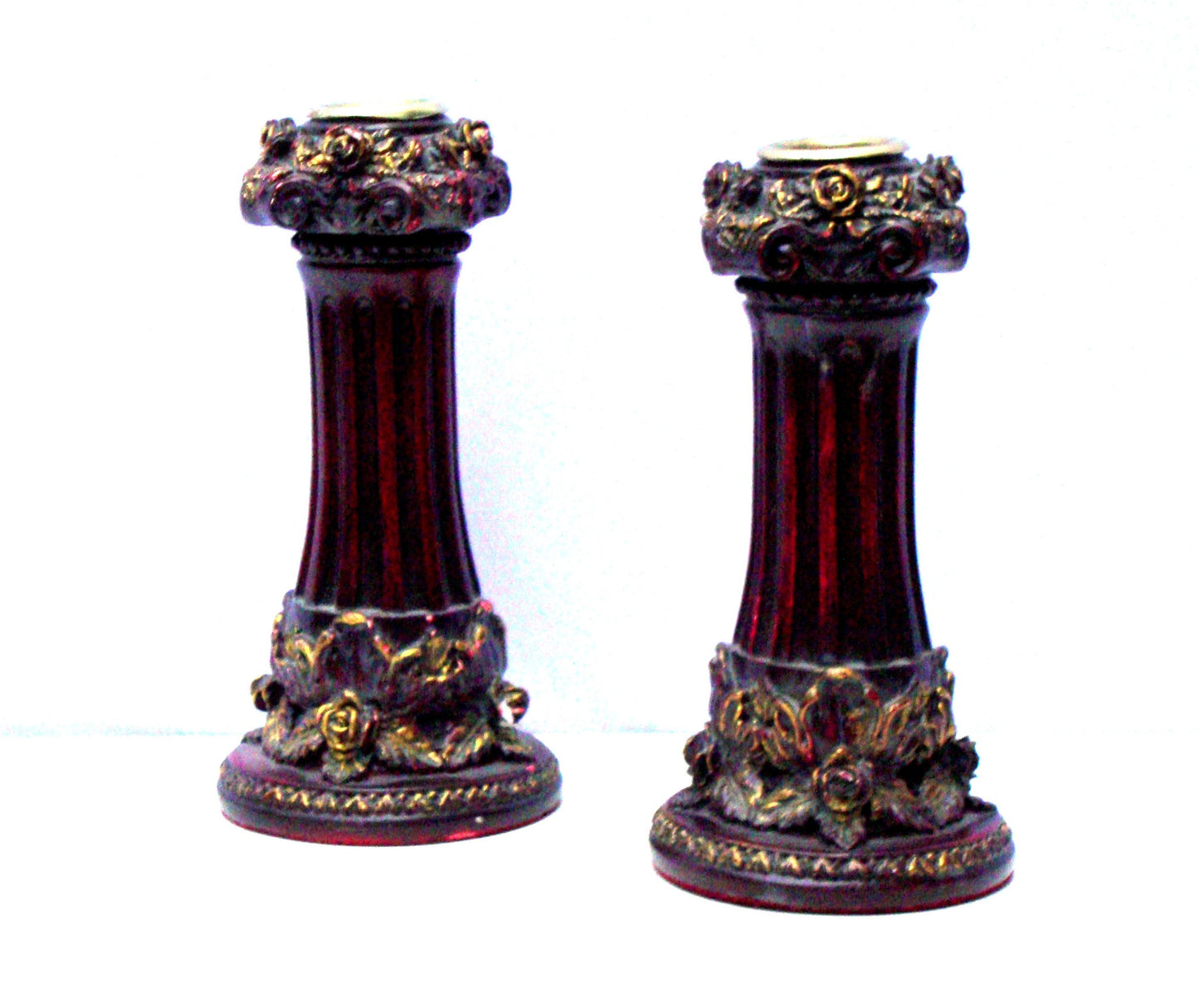 Neoclassical Italian French Gold Red Candlesticks