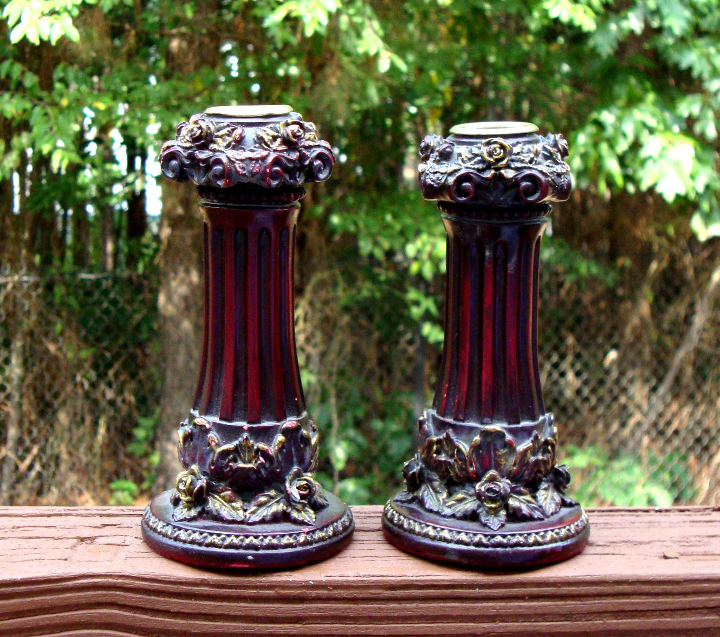 Neoclassical Italian French Gold Red Candlesticks