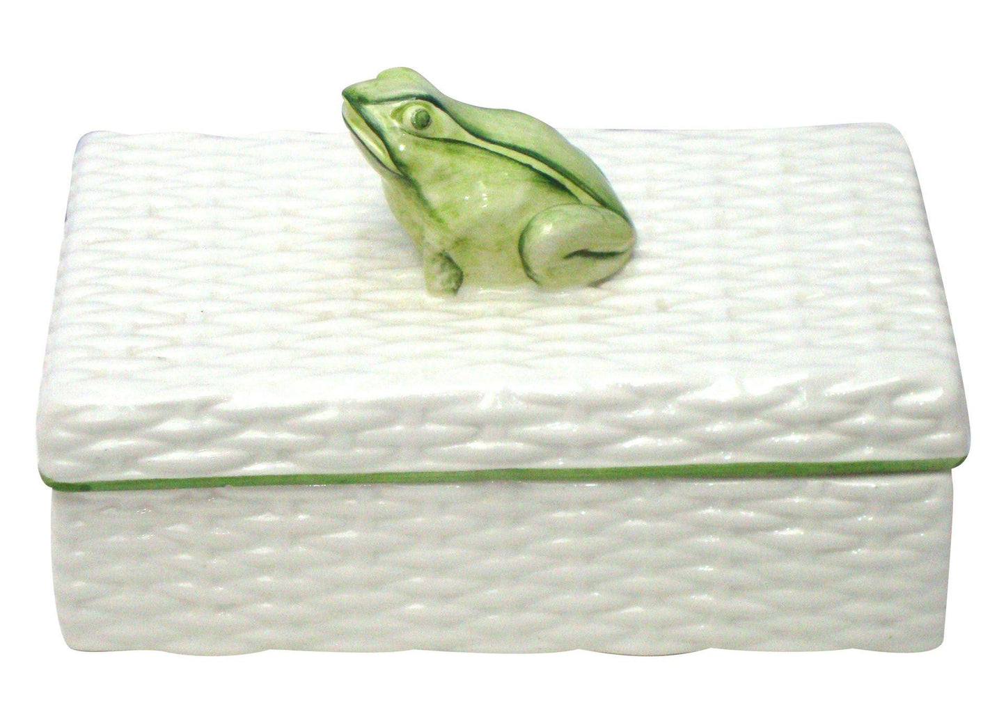 [SOLD] Italian Porcelain Ceramic Wicker Frog Box
