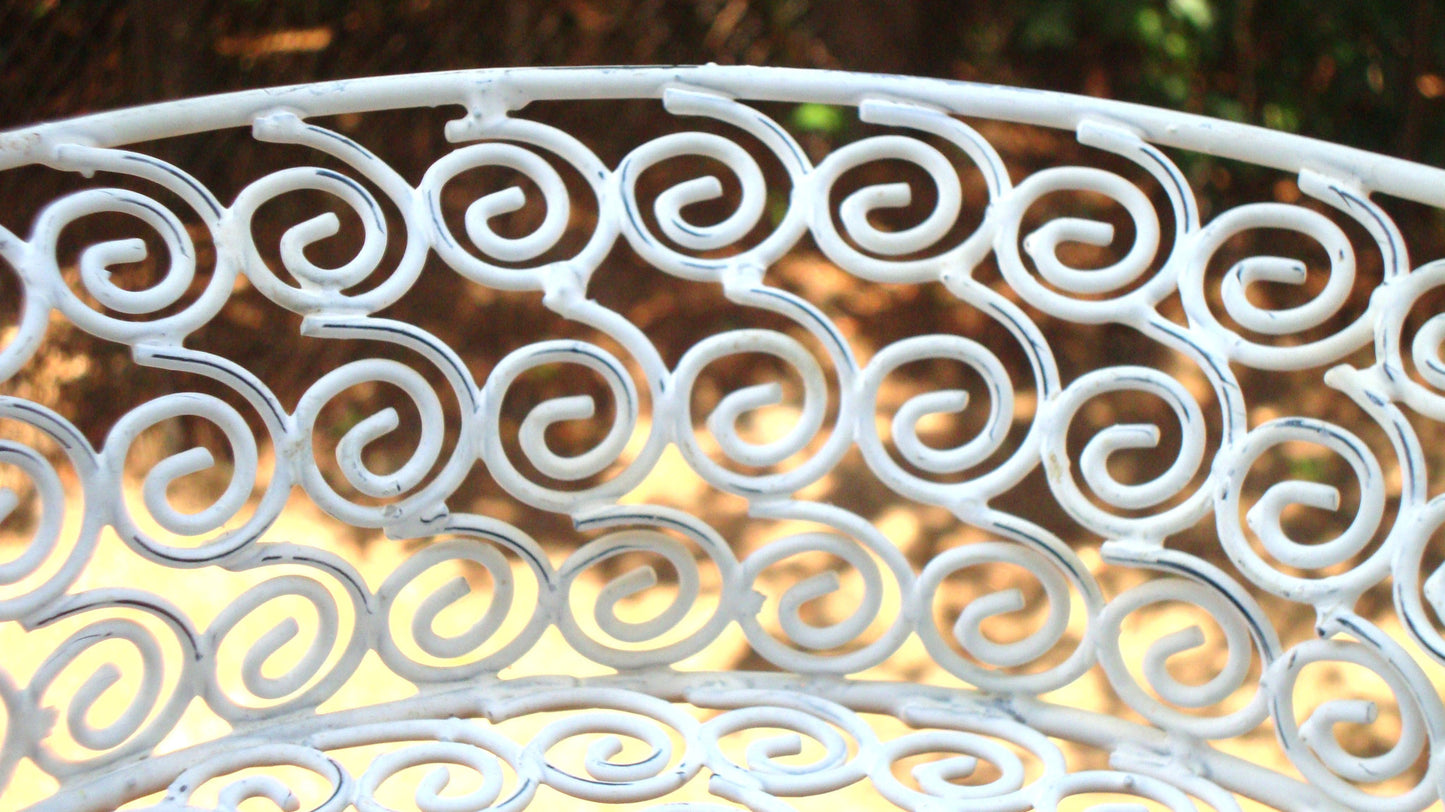 Vintage White Distressed Metal Iron Ornate Basket