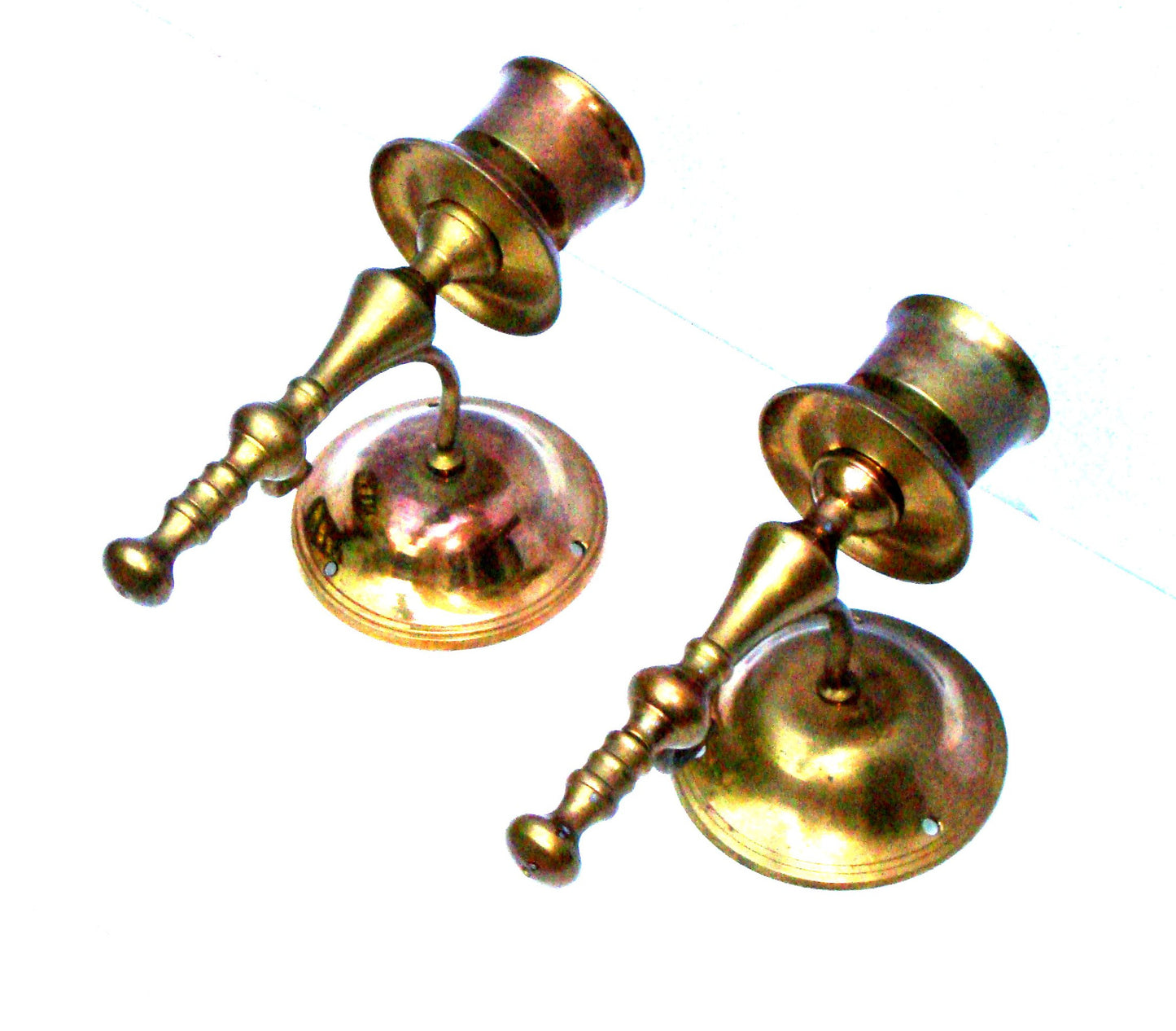 [SOLD] Victorian Gothic Regency Deco Brass Candle Sconces