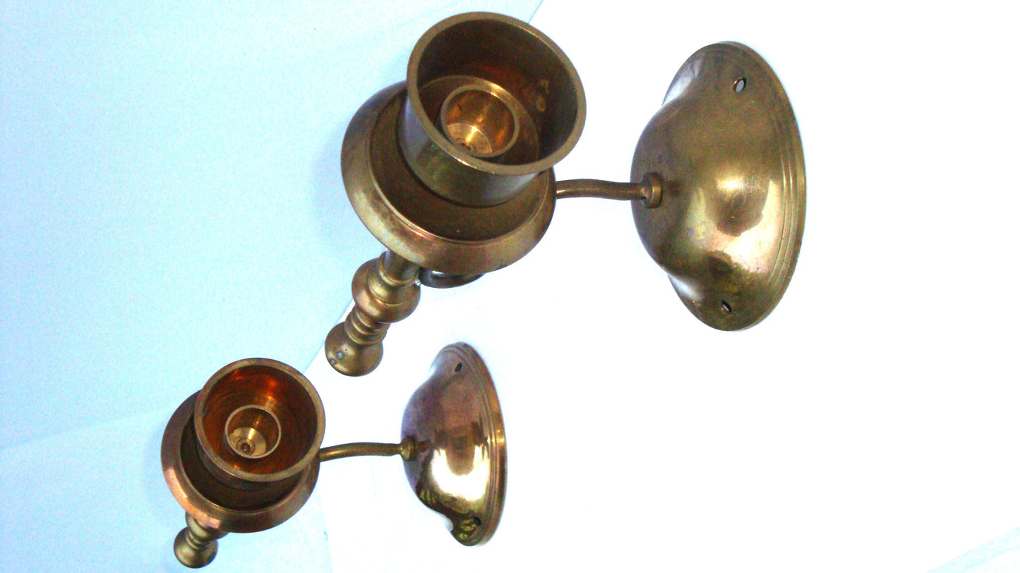 [SOLD] Victorian Gothic Regency Deco Brass Candle Sconces