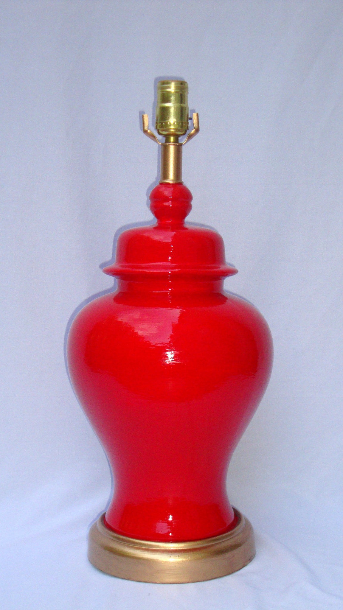 Hollywood Regency Red Lacquer Ceramic Lamp