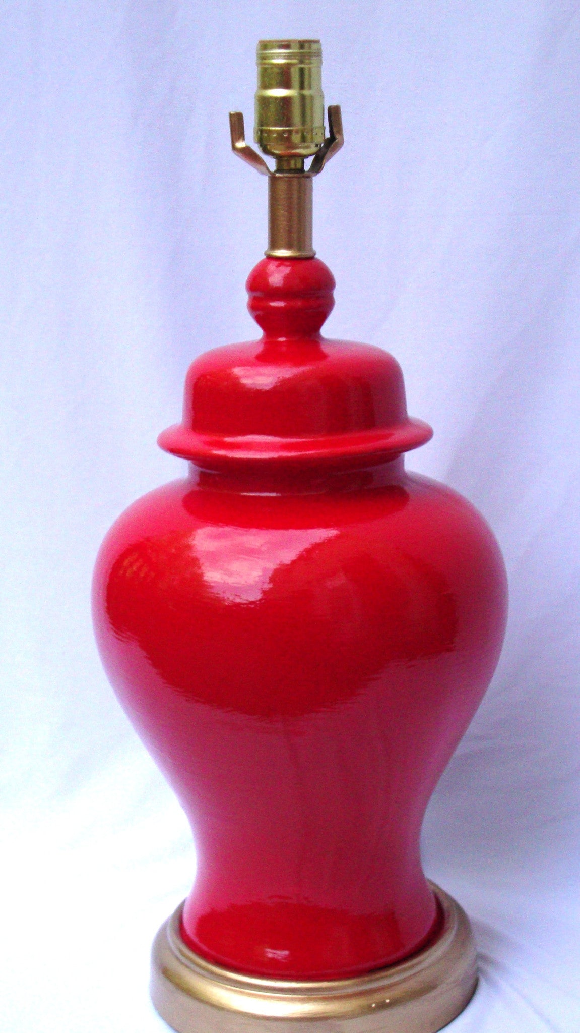 Hollywood Regency Red Lacquer Ceramic Lamp