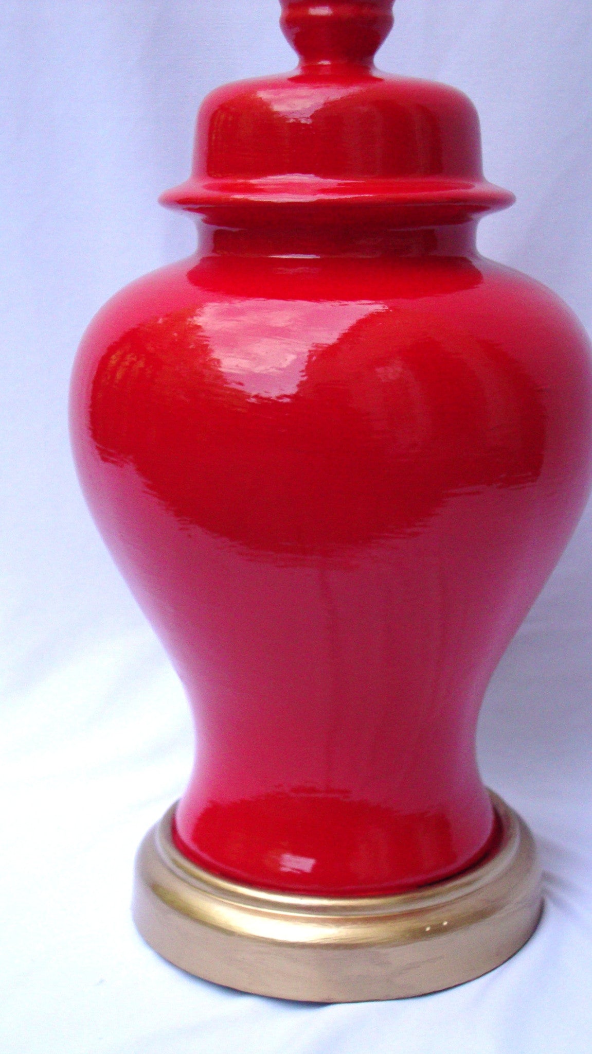 Hollywood Regency Red Lacquer Ceramic Lamp