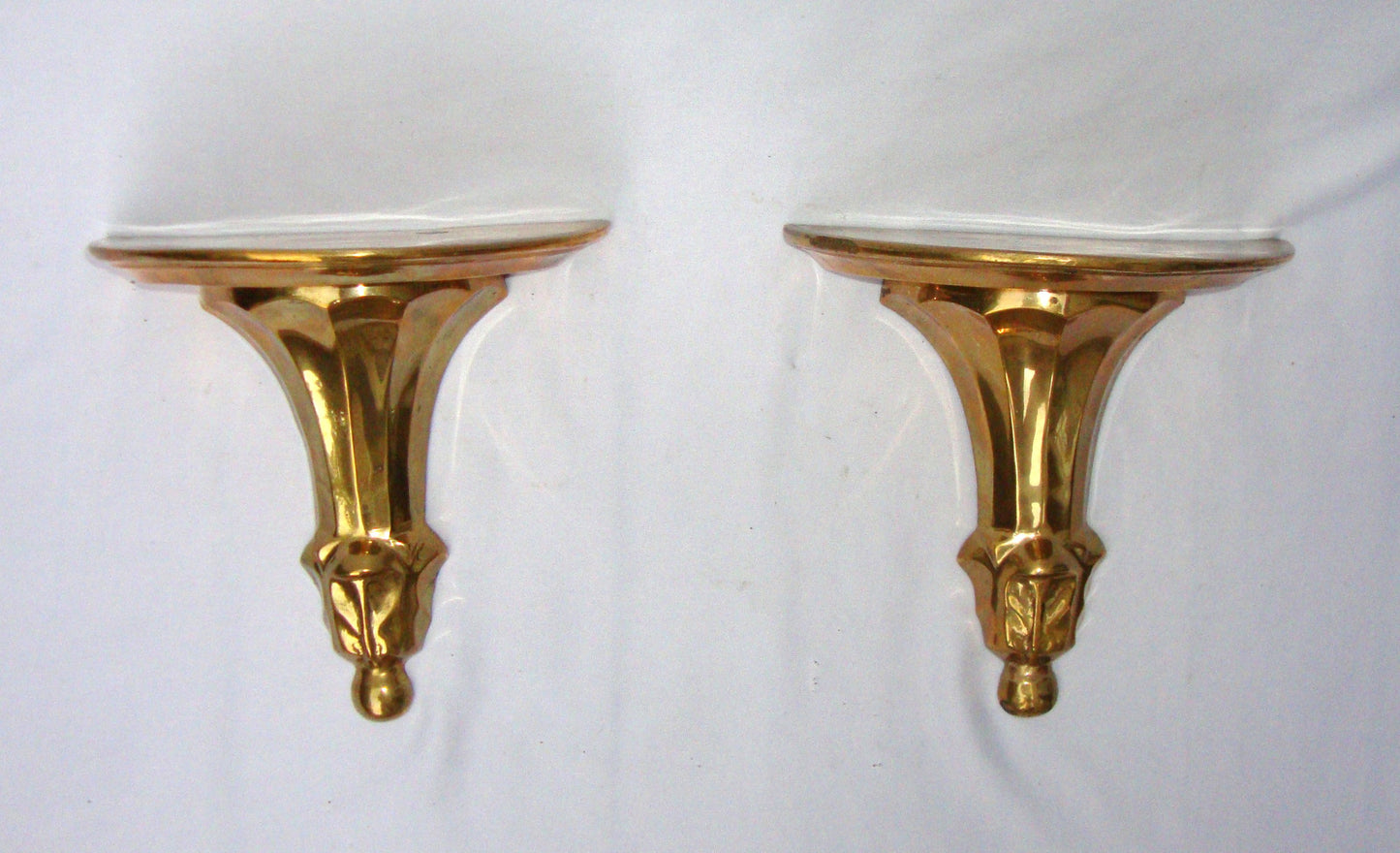 Hollywood Regency Deco Brass Sconce Shelves