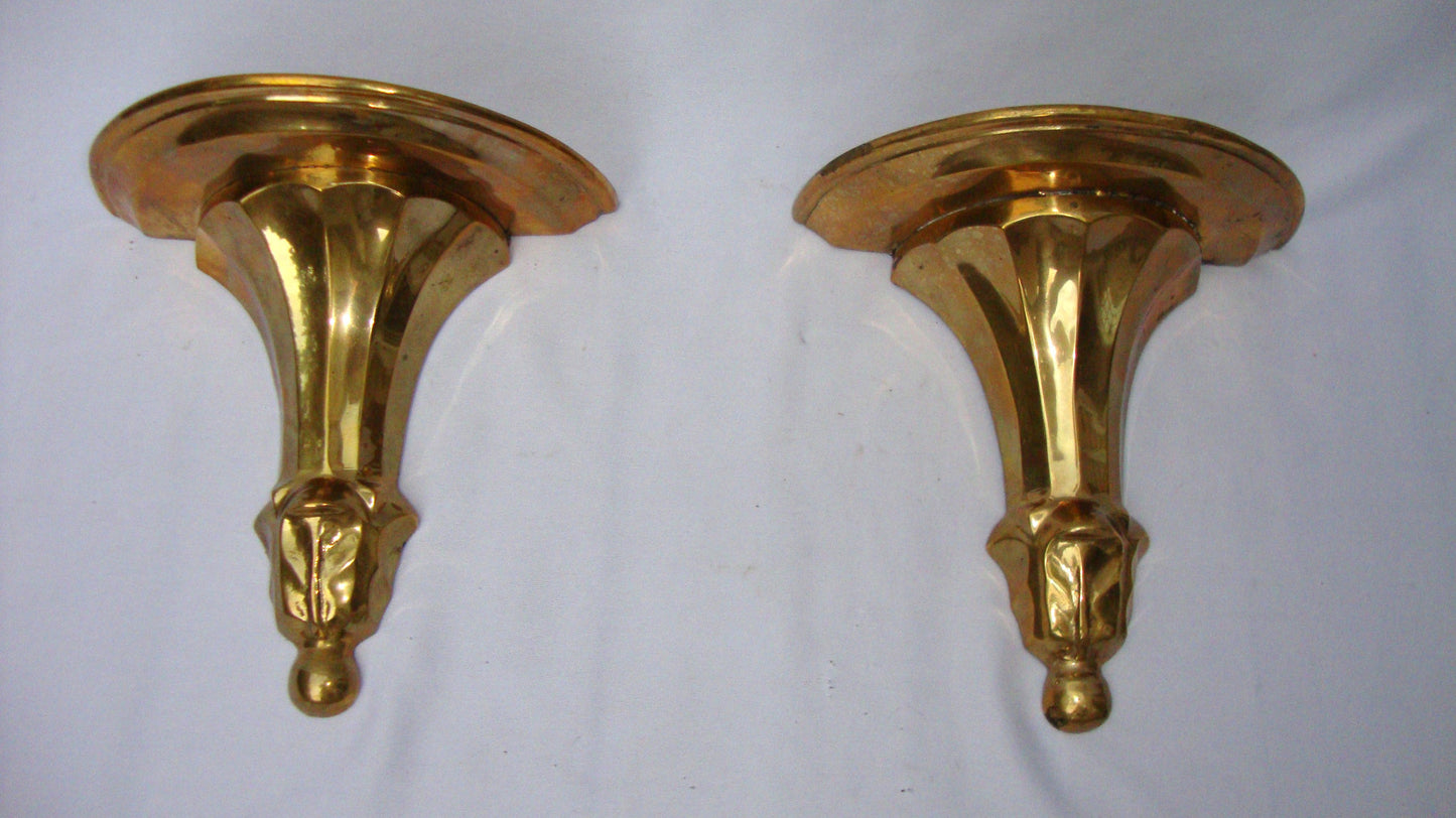 Hollywood Regency Deco Brass Sconce Shelves