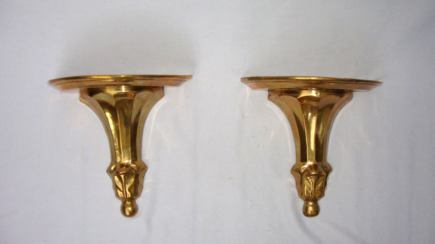 Hollywood Regency Deco Brass Sconce Shelves