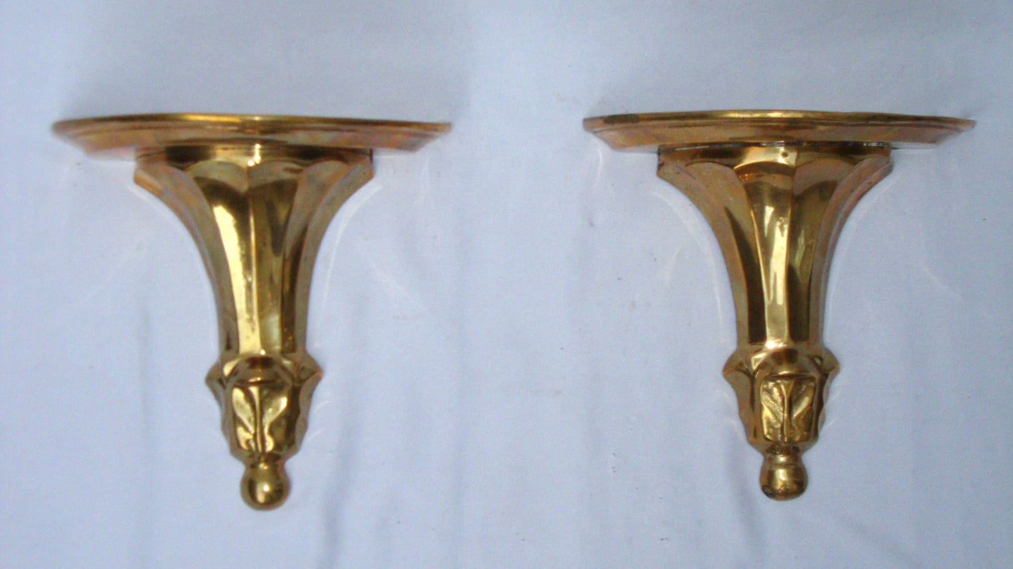 Hollywood Regency Deco Brass Sconce Shelves