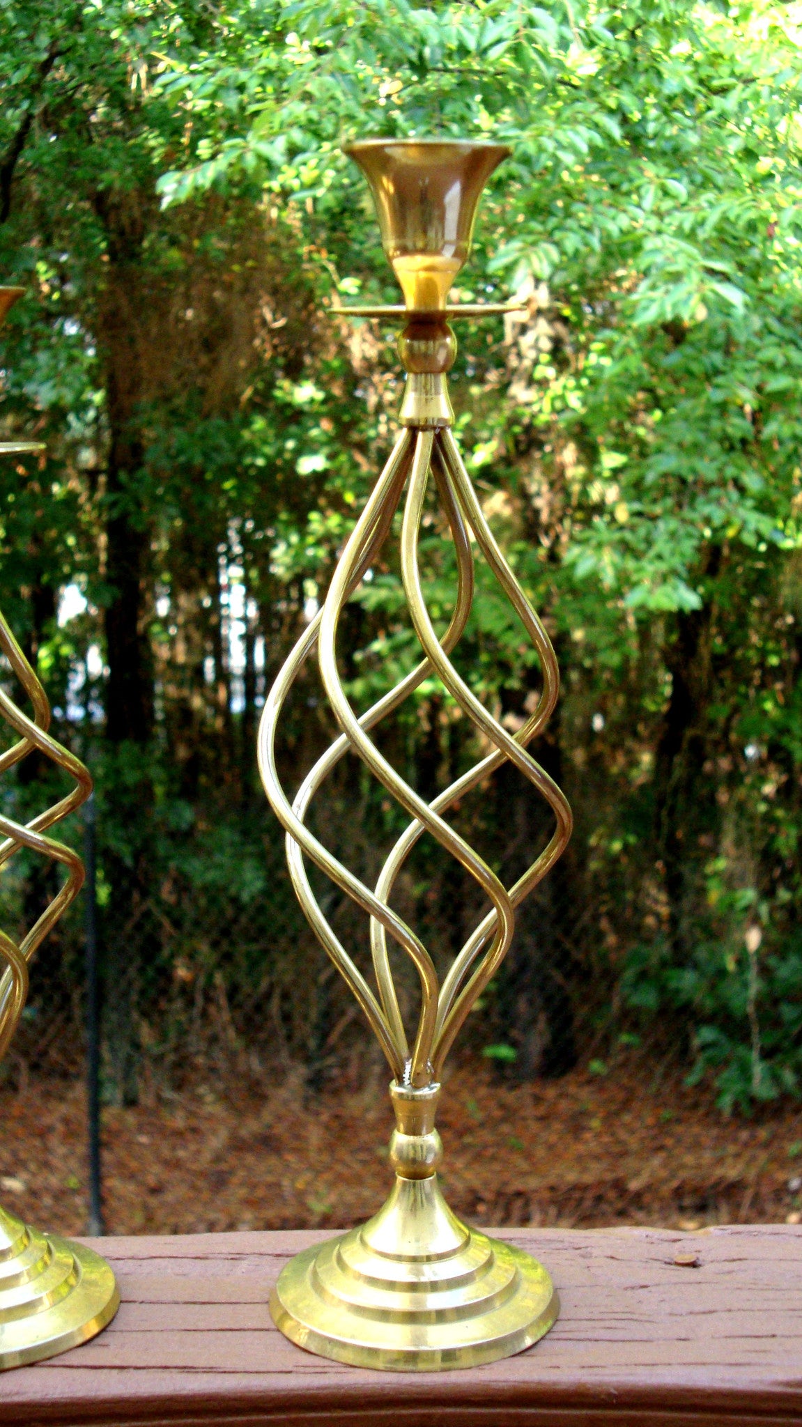 [sold] Brass Swirl Hollywood Regency Deco Candlesticks