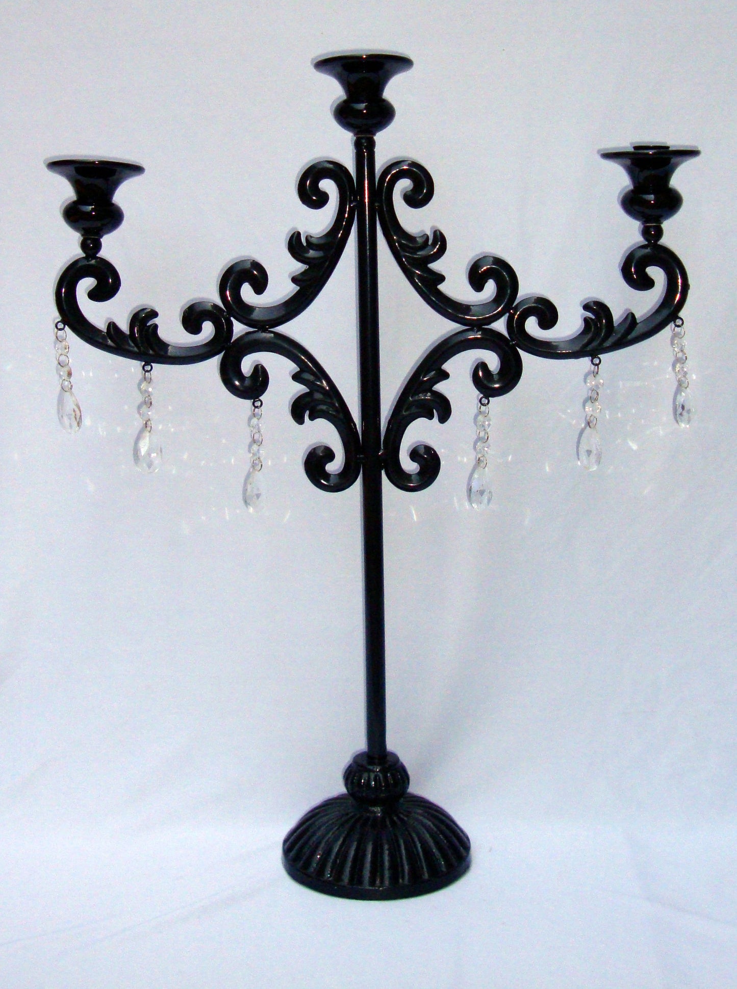 [SOLD] Large Gothic Deco Black Metal Crystal Candleabra