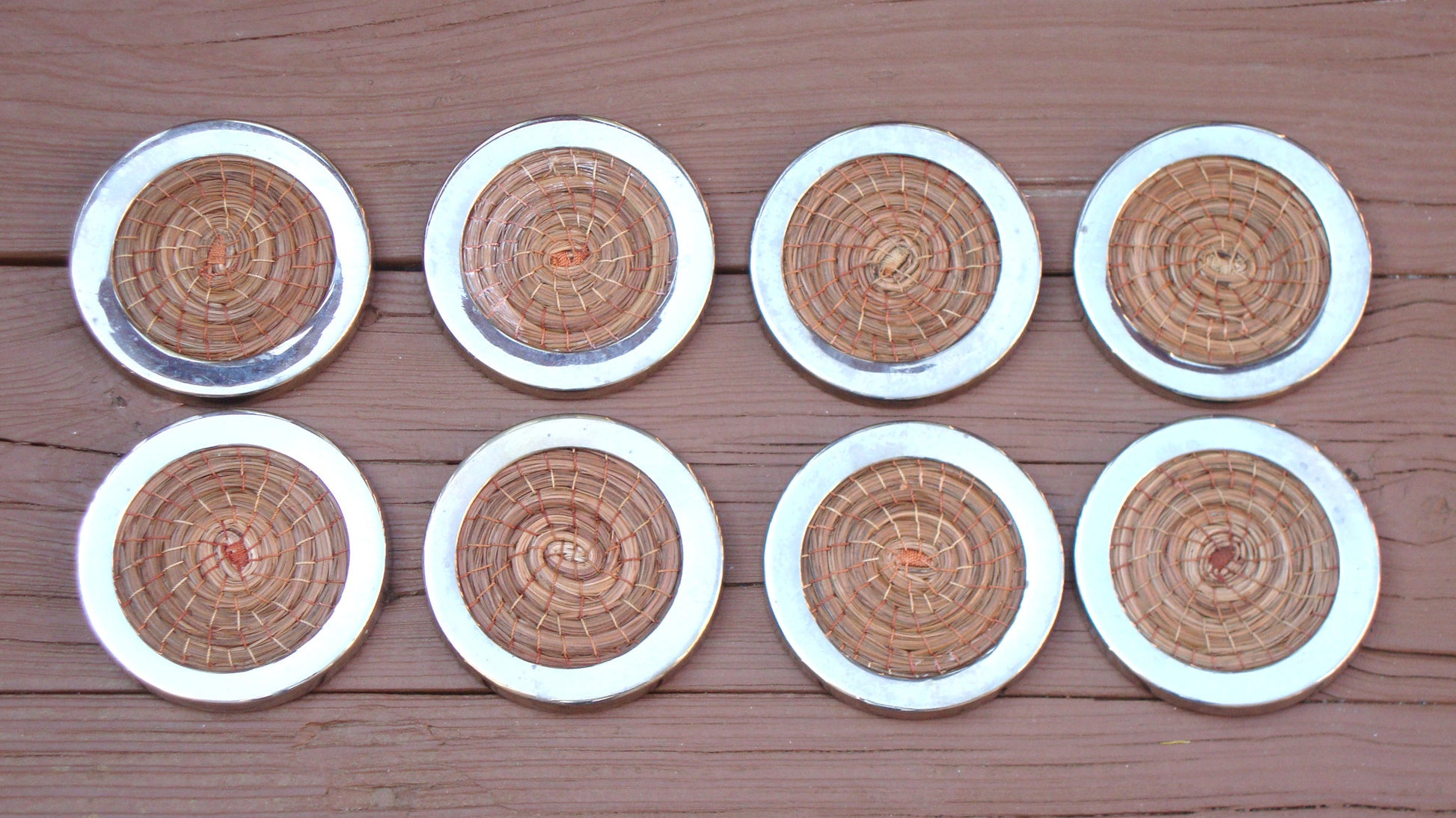 Mid-Century Chrome & Wicker Drink Coasters - Set of 8 Abby Essie