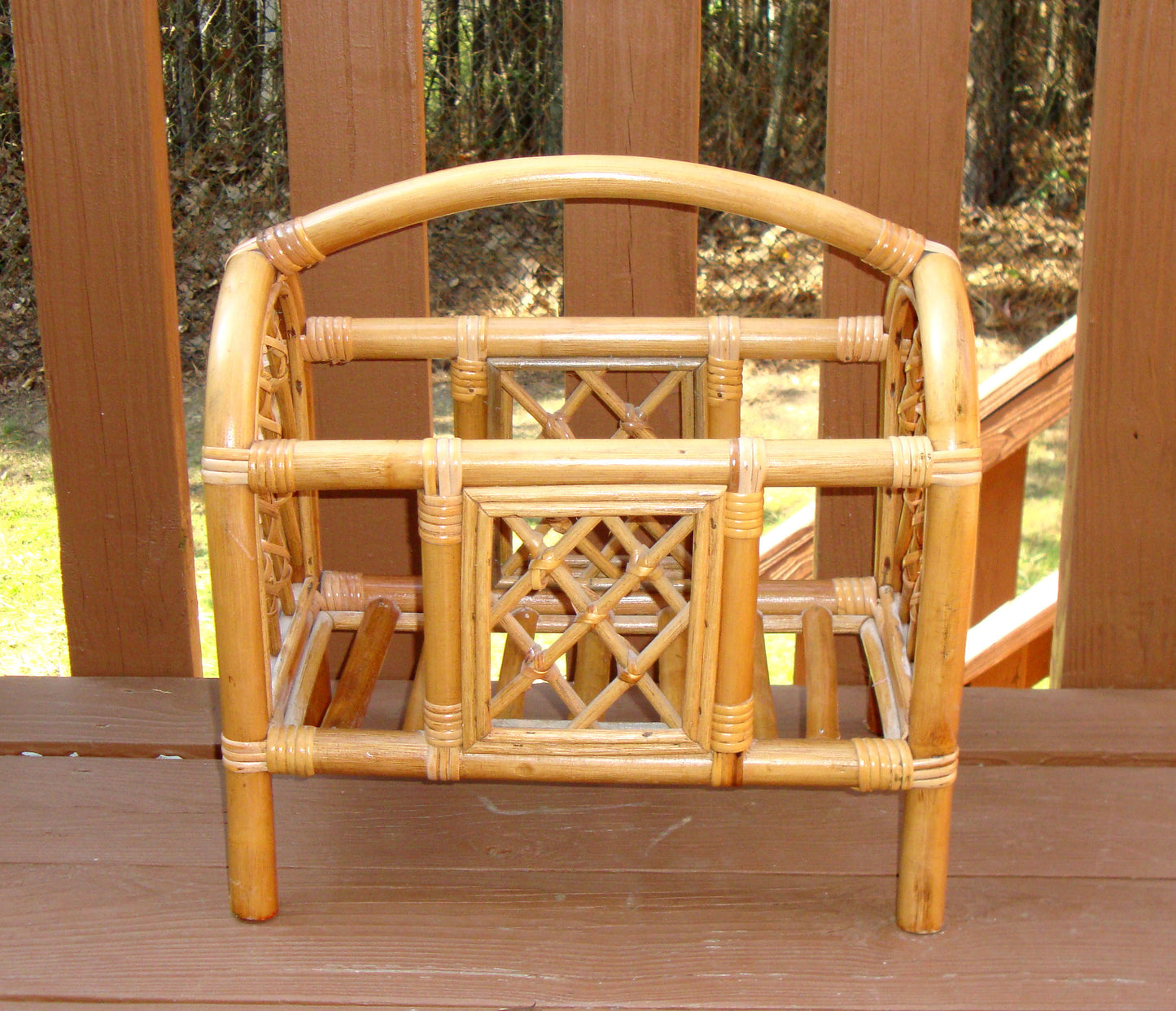 [SOLD] Mid-Century Bamboo Bentwood Rattan Magazine Rack