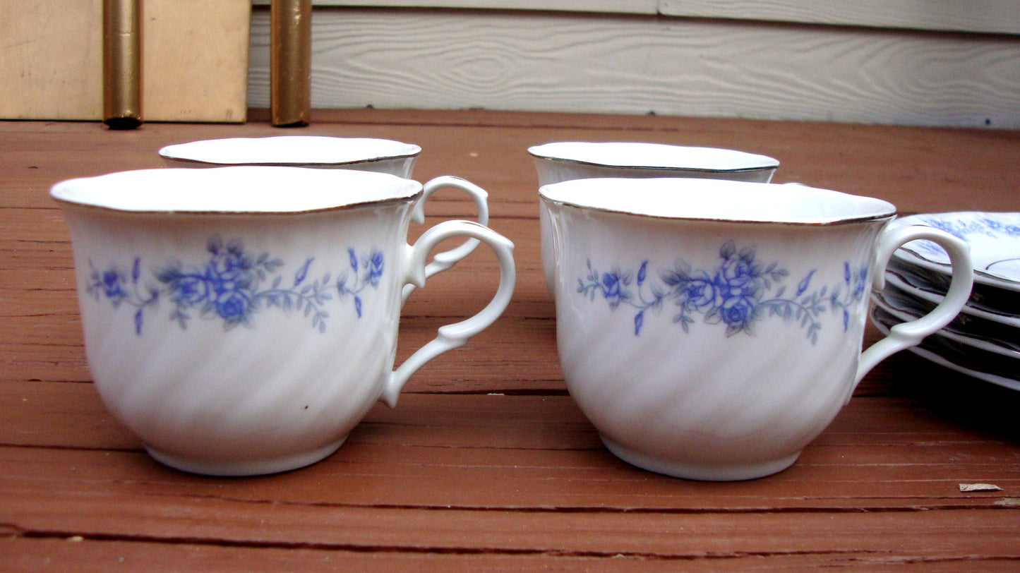 Floral Silver Purple Green Tea Coffee Set - 8 Abby Essie