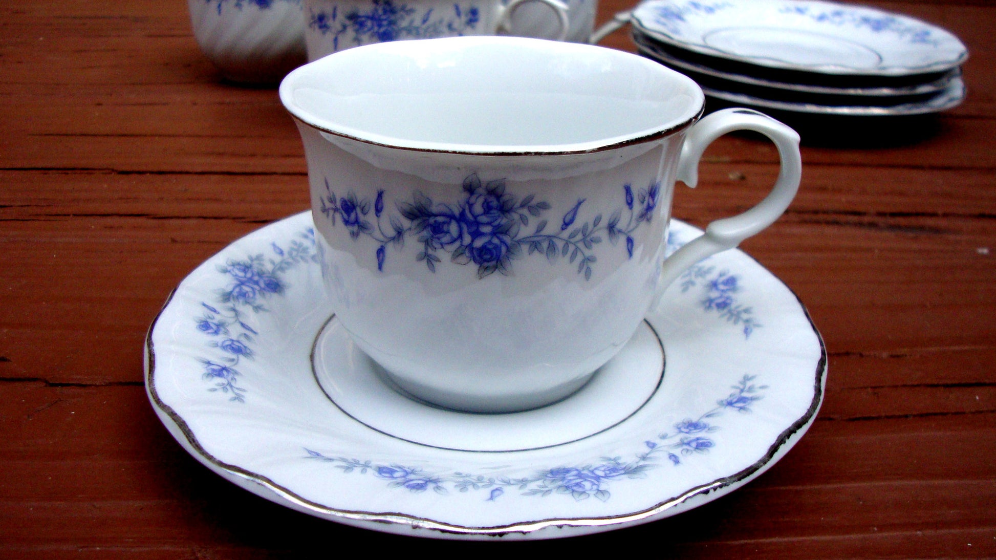 Floral Silver Purple Green Tea Coffee Set - 8 Abby Essie