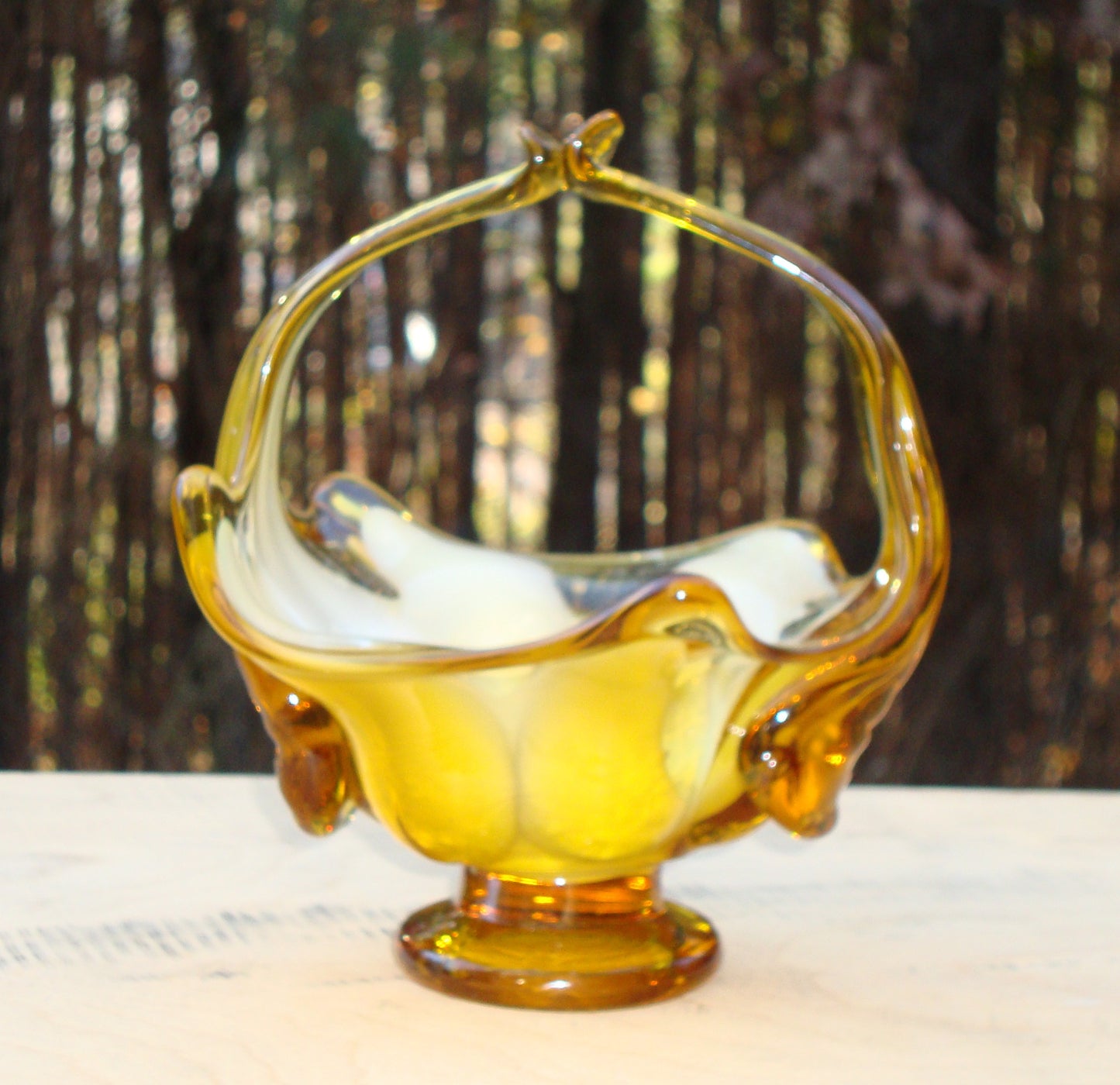 Murano Amber Blown Glass Basket