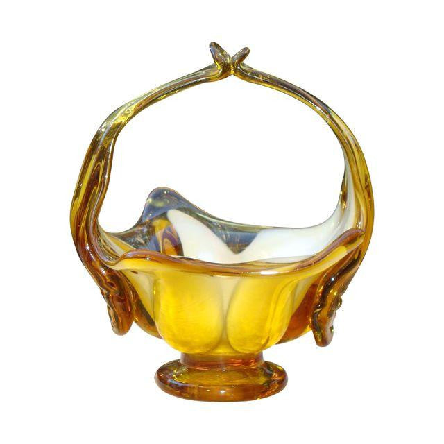 Murano Amber Blown Glass Basket