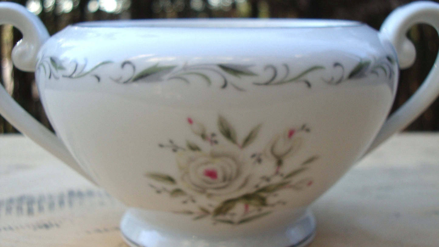 Vintage Porcelain Floral Silver Trim Sugar Dish