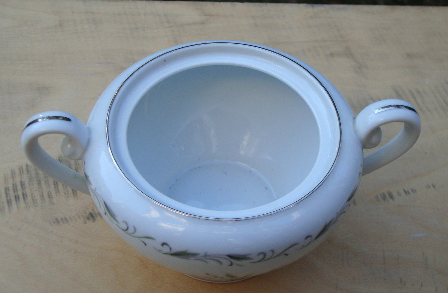Vintage Porcelain Floral Silver Trim Sugar Dish