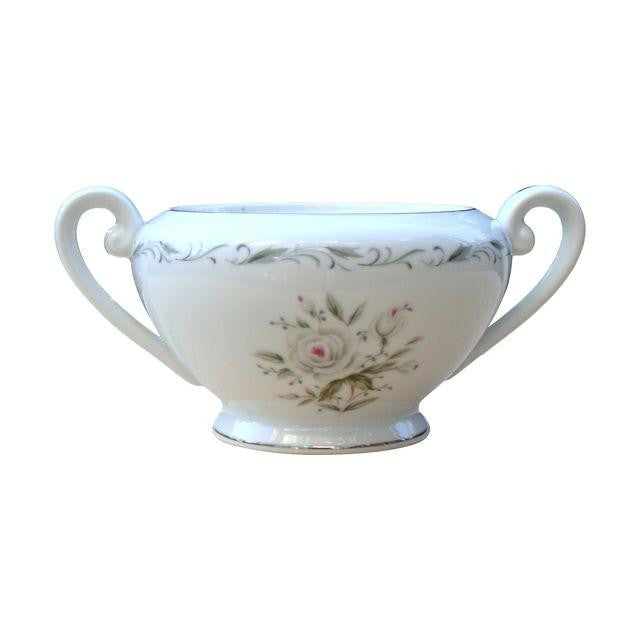 Vintage Porcelain Floral Silver Trim Sugar Dish
